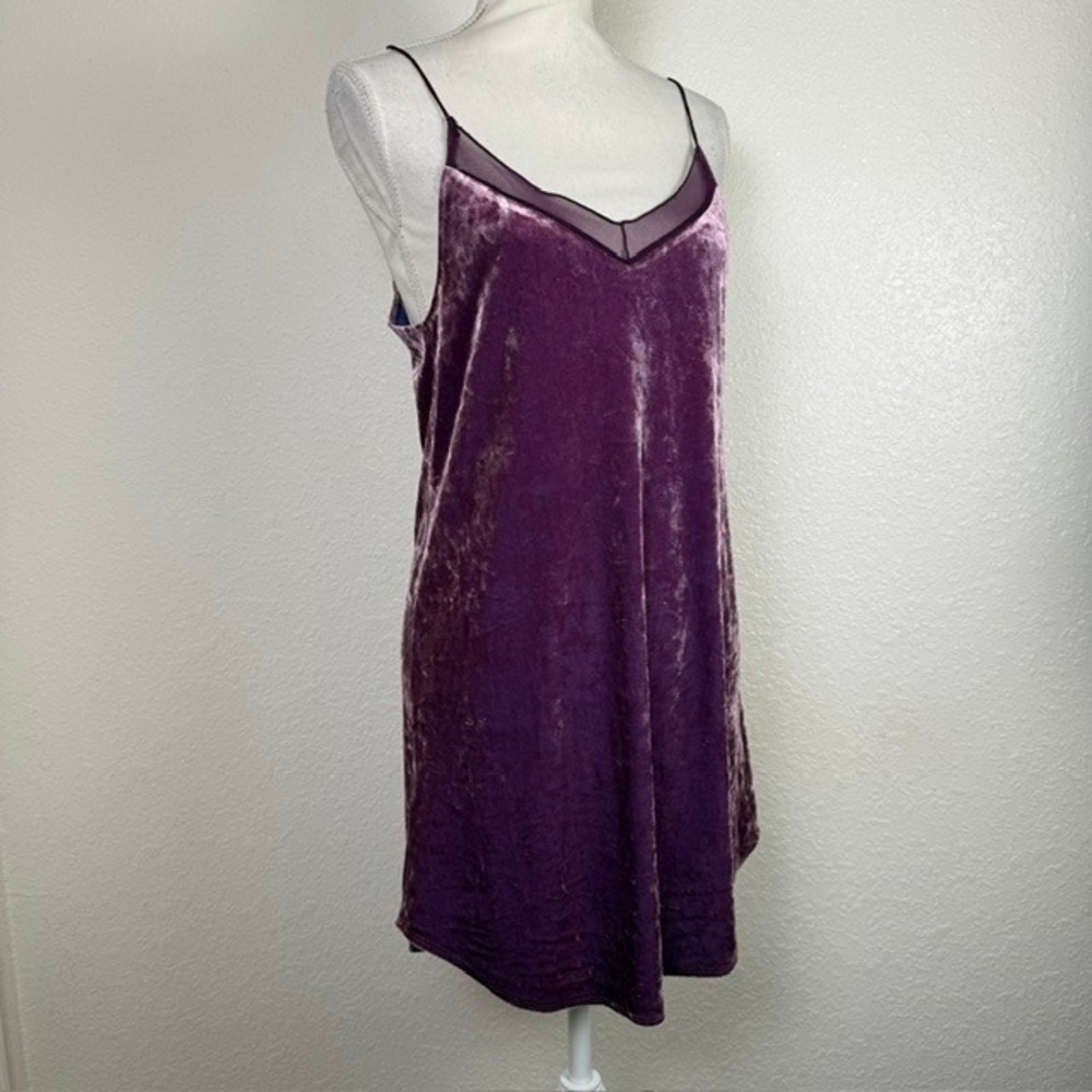 Lilac Wine Vintage Y2K Velvet Mesh Trim Slip Dress Low Back Purple Small Women S